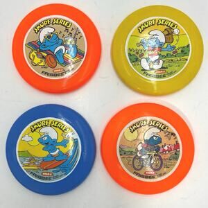 Vintage Wham-O Smurfs Mini Frisbee Plastic Discs Pocket Size1980’s- Lot of 4